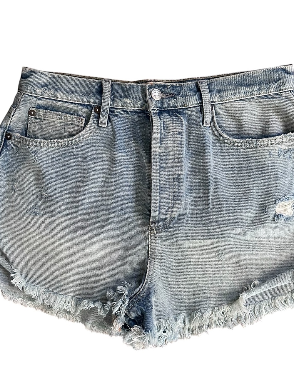 We The Free Light Wash Denim Cutoff Shorts with Frayed Hem